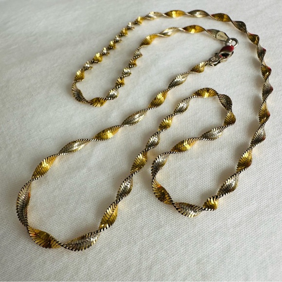 Sterling Silver 925 Gold Twisted Herringbone Necklace Chain - Picture 11 of 11